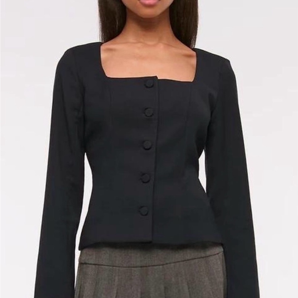 Long-Sleeve Squareneck Tailored Vest